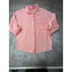 Zeana Women's Size M Orange Blouse 100% Cotton Waffle Fabric 3/4 Sleeve